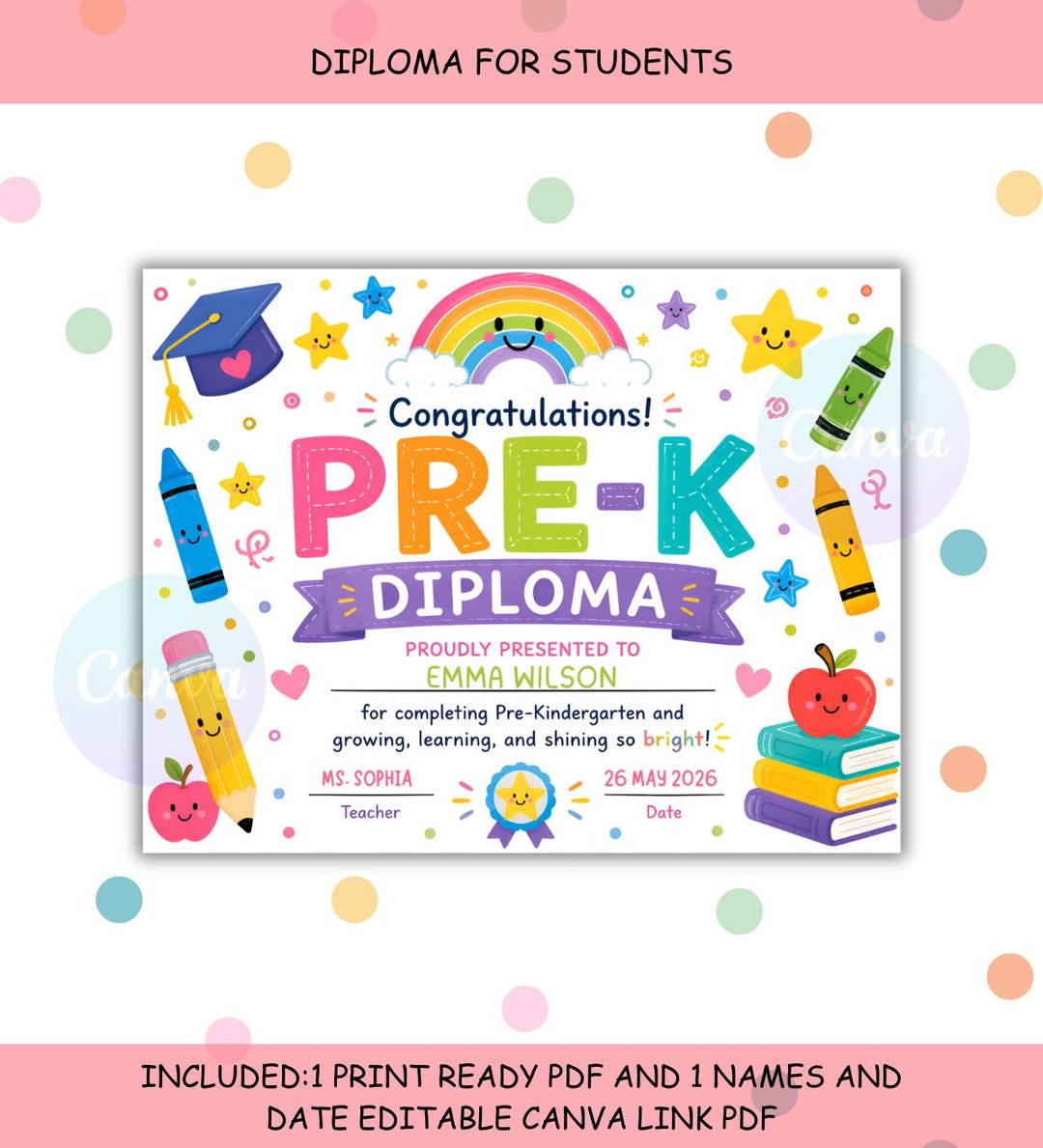 Printable Pre-k Graduation Diploma, Editable Pre K Graduation ...