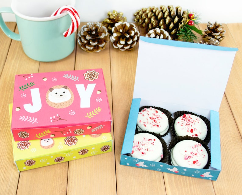 Printable Hedgehog Christmas Cookie Boxes Set of 3 DIY Christmas gift boxes with matching gift tags