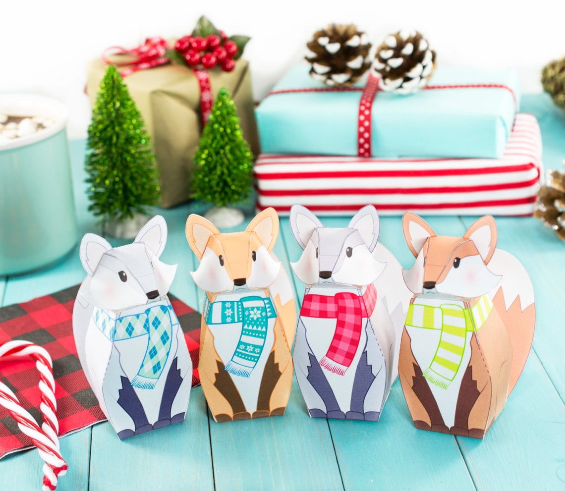 Printable Winter Fox Gift Boxes DIY Christmas Party Favor Etsy