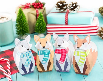 Printable Winter Fox Gift Boxes, DIY Christmas Party Favor, Children's Stocking Stuffer