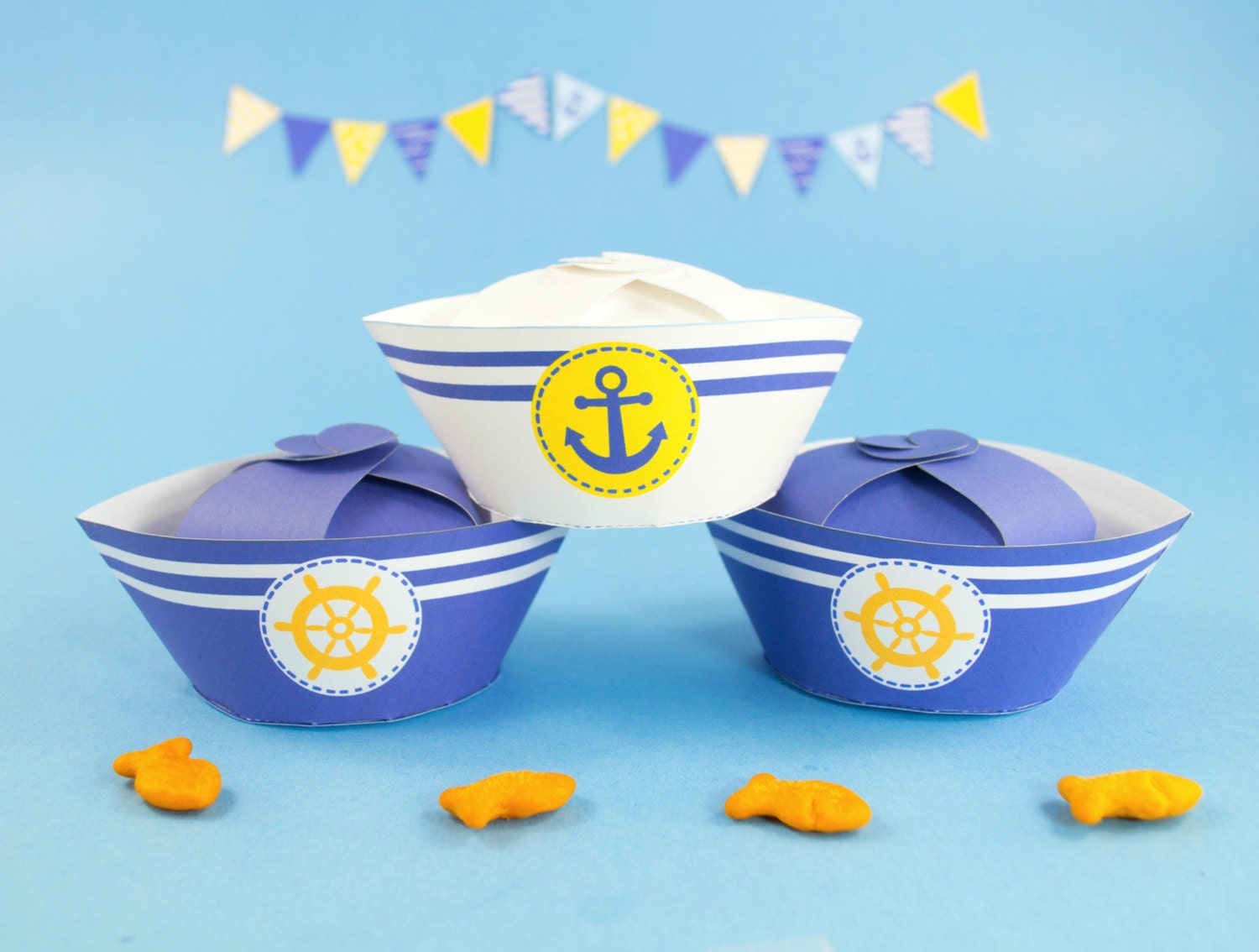 Nautical Party Favor Boxes DIY Printable Navy Blue and Yellow Etsy