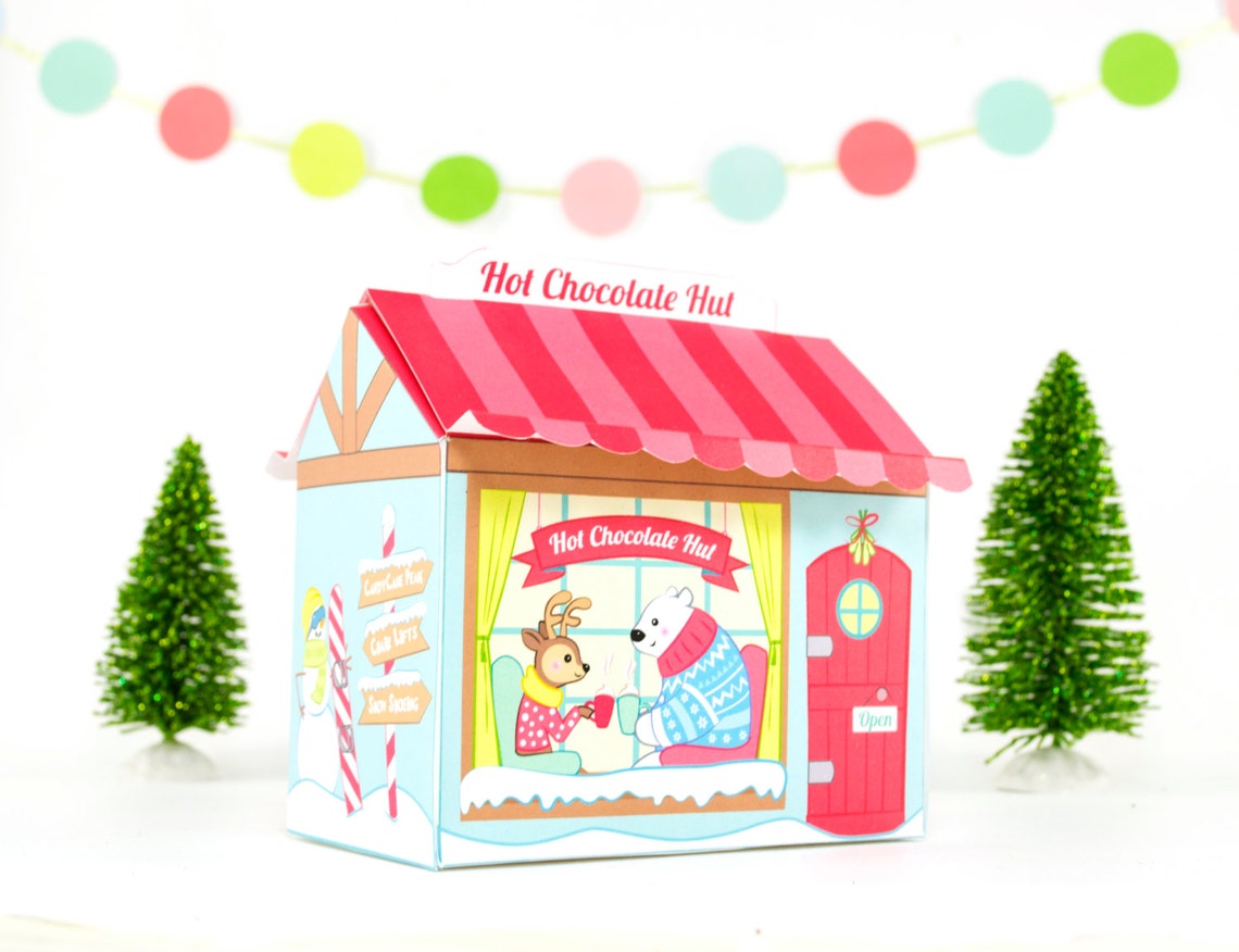 Printable Hot Chocolate Hut Gift Box Christmas Gift Box DIY Etsy