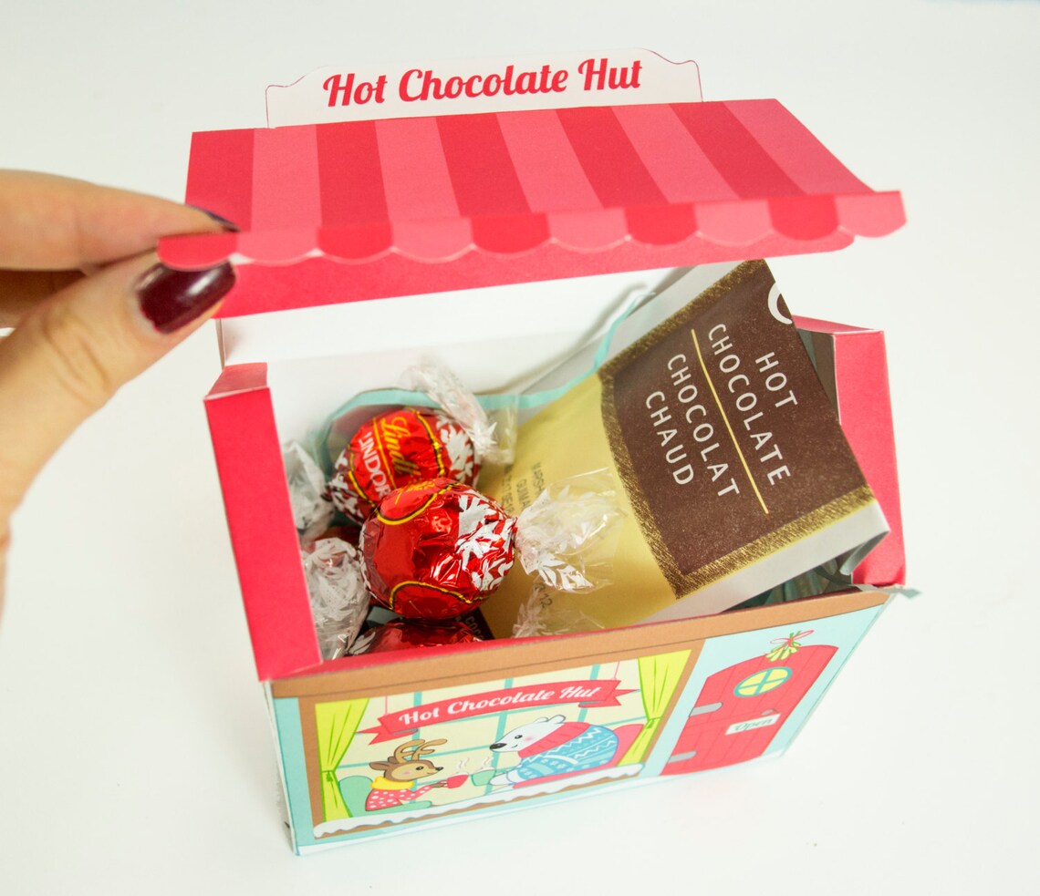 Printable Hot Chocolate Hut Gift Box Christmas Gift Box DIY Etsy
