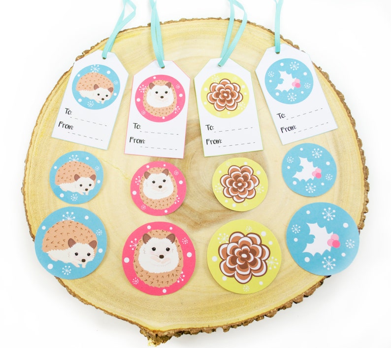 Printable Hedgehog Christmas Cookie Boxes Set of 3 DIY Christmas gift boxes with matching gift tags