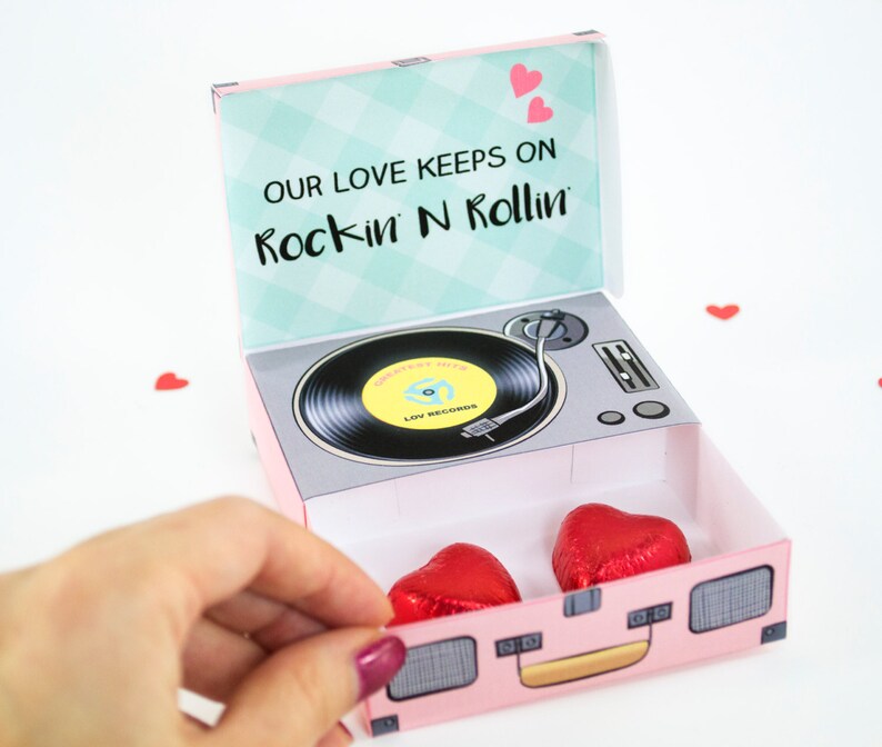 Retro Record Player Printable Gift Boxes Mint and Pink Gift Etsy