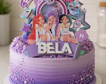 Adorno personalizado para tarta de cumpleaños de K-Pop Demon Hunters / Decoración de fiesta con purpurina