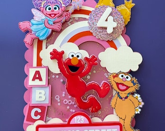 Personalized Sesame Street Shaker Cake Topper | Elmo, Big Bird, Abby Party Decor