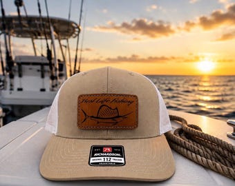 Gorra de camionero Richardson 112, parche de cuero grabado, gorra de pesca