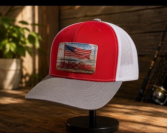 Gorra de pesca con la bandera estadounidense / Gorra camionera Richardson 112 con parche de cuero / Gorra snapback premium