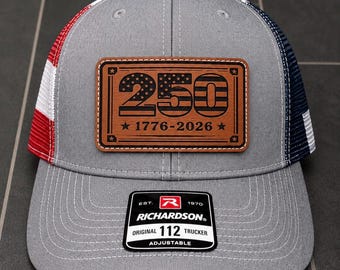 Parche de cuero del 250 aniversario de Estados Unidos / Parche para sombrero de EE. UU. 1776-2026 / Parche del orgullo estadounidense / Parche patriótico de imitación de cuero /