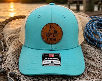Gorra de pesca para mujer, modelo Richardson 115 Trucker, con parche de cuero.