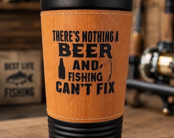 Vaso térmico de pesca grabado: Frase sobre cerveza y pesca, vaso de viaje con aislamiento