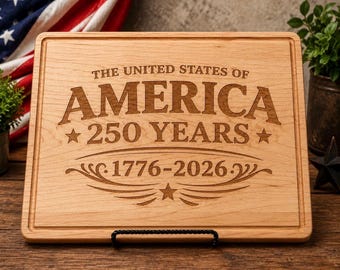 Tabla de cortar grabada del 250 aniversario de Estados Unidos / Set de regalo patriótico de EE. UU.
