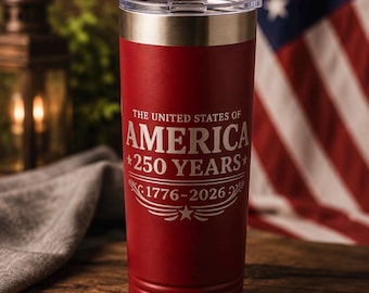 Vaso térmico conmemorativo de los 250 años de Estados Unidos / Taza de viaje de acero inoxidable de 650 ml / Taza patriótica grabada con láser / Vaso térmico rojo o azul / Regalo de EE. UU. 1776-2026
