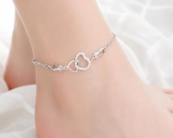 Boho Heart Anklet for Women, Hollow Heart Ankle Bracelet, Minimalist Silver Anklet, Beach Jewelry, Gift for Her