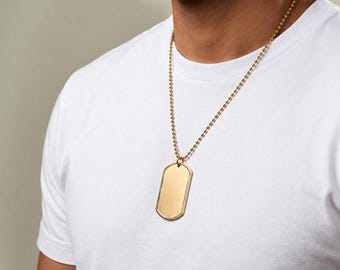 Personalized Dog Tag Necklace, Custom Engraved Military ID Pendant, Stainless Steel Name Necklace, Memorial Gift for Him