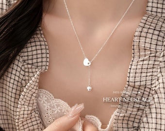 925 Sterling Silver Heart Necklace, Dainty Heart Pendant Necklace, Minimalist Silver Necklace for Women, Gift for Her, Romantic Jewelry
