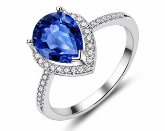 Blue Diamond Ring Silver, Silver Statement Ring, Blue Gemstone Ring, Cubic Zirconia Ring, Elegant Gift for Her