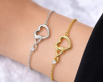 Infinity hartarmband, goudzilveren hartkettingarmband, minimalistische koppelsieraden, sierlijke liefdesarmband, verstelbaar cadeau voor vrouwen