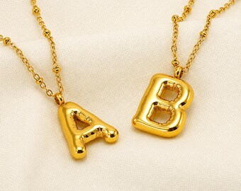 Balloon Letter Necklace for Women, Stainless Steel Initial Necklace, Alphabet Pendant, Minimalist Jewelry, Personalized Gift