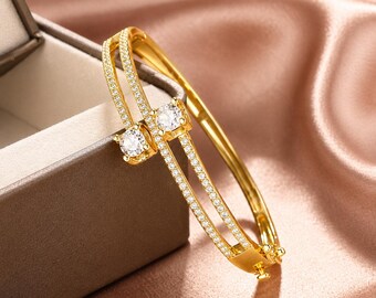 Layered Zircon Bracelet for Women, Dainty Gold Chain Bracelet, Minimalist Stackable Jewelry, White Gold Gift for Her