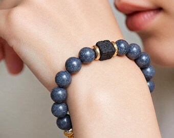 Blue Sandstone Lava Stone Essential Oil Diffuser Bracelet, Aromatherapy Beaded Bracelet, Natural Gemstone Bracelet, 8mm 10mm 12mm 15mm Gift