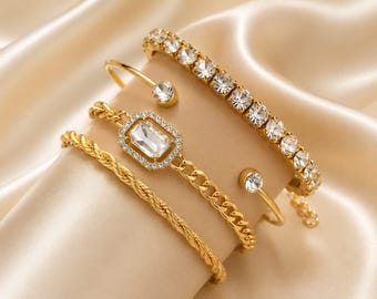 Luxe kristallen armbandenset goudzilver, gelaagde strass armbanden voor vrouwen, elegante stapelbare armbandset, sierlijke sieraden cadeau voor haar