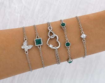 Boho kristallen armbanden set goud zilver, gelaagde vlinderhart armbanden voor vrouwen, blauwe steen sierlijke sieraden, esthetisch cadeau voor haar