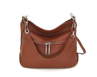 Soft Leather Hobo Bag | Slouchy Crossbody Purse | Genuine Leather Shoulder Bag | Everyday Multi-Pocket Handbag | Convertible Womens Tote