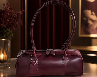 Borsa a tracolla in pelle bovina, modello East West, borsa a mano con manico lungo da donna