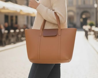 Vintage Full Grain Leather Tote Bag | Mustard Laptop Work Handbag with Zipper, Flap