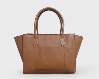 Personalized Mustard Full Grain Leather Tote Bag | Minimalist Everyday Work Purse