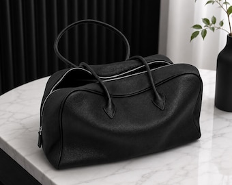Borsa tote in pelle bovina pieno fiore, borsa da lavoro di grandi dimensioni, borsa a tracolla minimalista con cerniera.