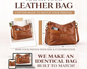 Custom Leather Shoulder Bag, Handmade Photo Match Purse, Monogrammed Cowhide Bag