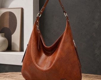 Genuine Cowhide Leather Hobo Bag, Large Slouchy Tote Purse, Soft Everyday Shoulder Handbag