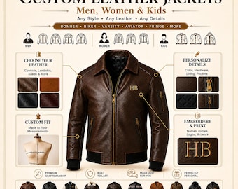 Custom Handmade Leather Jacket: Cowhide or Lambskin, Made to Measure, Personalized Embroidery