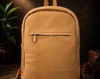 Minimalist Genuine Leather Backpack | Unisex Cowhide Rucksack, Laptop Daypack