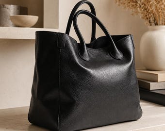 Genuine Cowhide Leather Tote Bag, Suede Interior Laptop Shoulder Purse