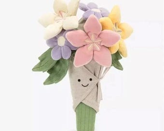 Jellycat Peluche Bouquet di Fiori Giocattolo Bambola Morbida Regalo di Compleanno o Matrimonio per Bambini