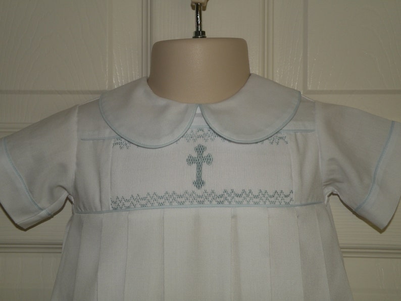 White Christening Gown with Blue Cross and Blue Monogram Etsy