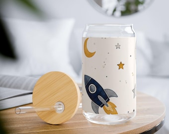 Space Rocket Stars Moon sipper glass