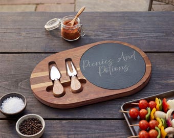 Picnics And Potions Charcuterie Board | Engraved Bamboo Slate Serving Board