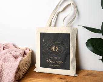 You Are My Universe Tote Bag | Starry Galaxy Baby Feet Illustration