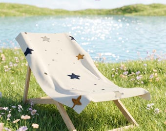 Navy Gold Stars Beach Towel | Celestial Off-White Cotton Blend Quick-Dry Towel
