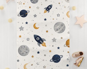 Space Rocket Nursery Blanket | Baby Fleece Blanket, Planets & Stars Pattern