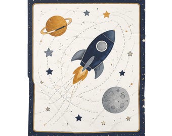 Space Rocket Swaddle Blanket | Whimsical Planets, Stars Nursery Wrap