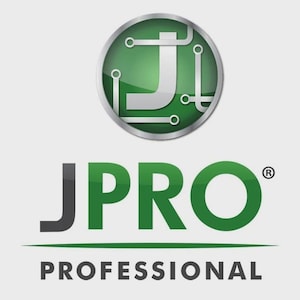 Puede incluir: El logotipo JPRO PROFESSIONAL presenta un emblema circular verde y plateado con una "J" estilizada y un diseño de placa de circuito. Debajo, el texto "JPRO" está en verde y gris oscuro, con "PROFESSIONAL" debajo.