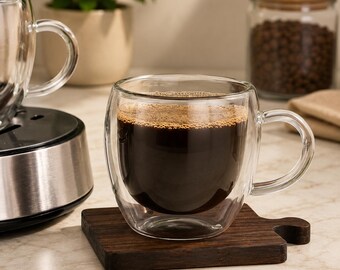 Espresso Cups Set of 4, Borosilicate Glass, Clear, Double Wall Insulated, Modern, Reusable, Freezer Safe