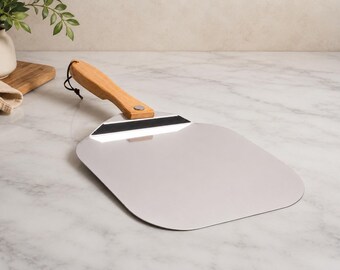 Aluminum Pizza Peel with Foldable Wood Handle, Metal Pizza Paddle Shovel, Baking Spatula for Oven and Pizza Stone, Kitchen Gift