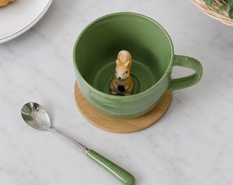 Squirrel Coffee Mug with Lid, Cute Gift for Women, Men, Friend, Mom, Birthday Tea Cup